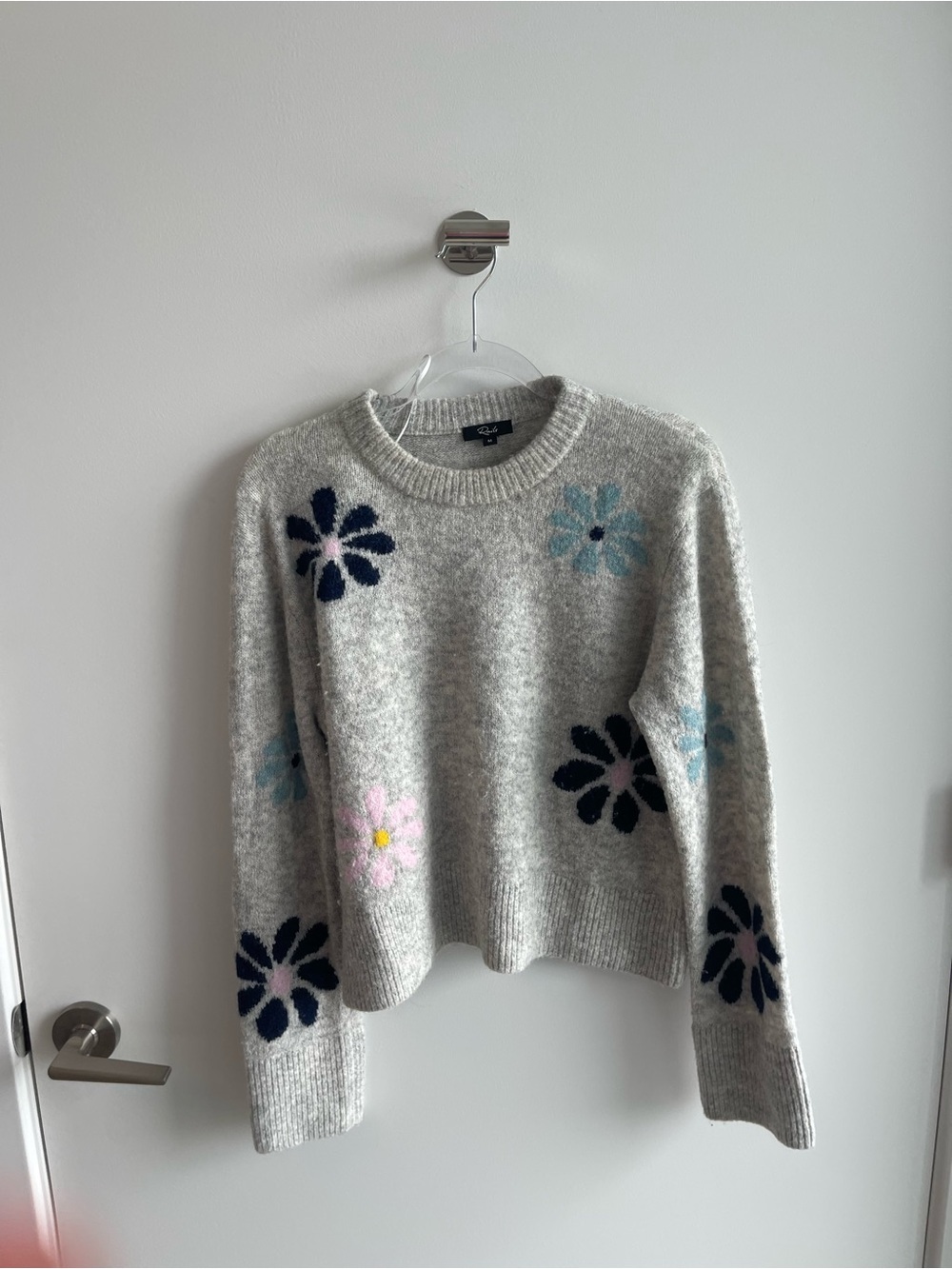 Rails Gray Floral Embroidered Crewneck Sweater